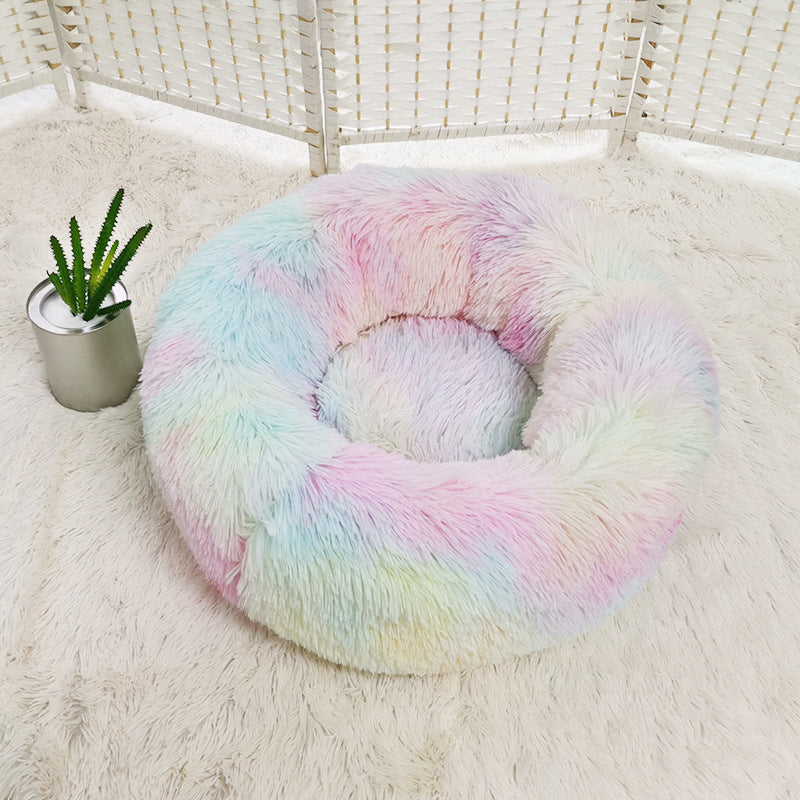 Round Plush Dog&Cat Bed- Cozy Nest for small pets