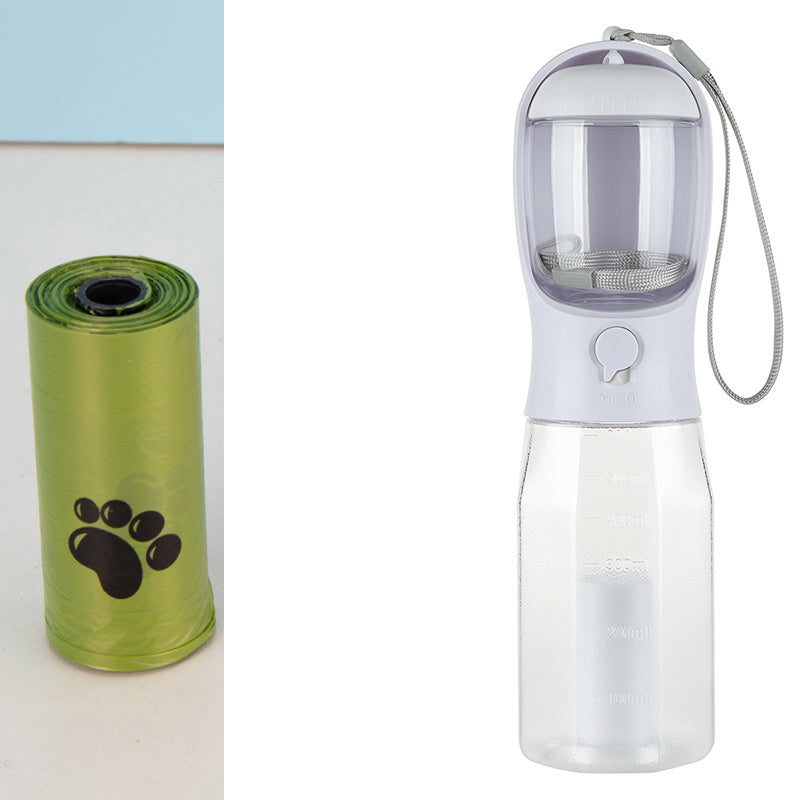 3 in 1 Portable Pet Water Bottle - Food Feeder , Drinker and Poop Bag Dispenser