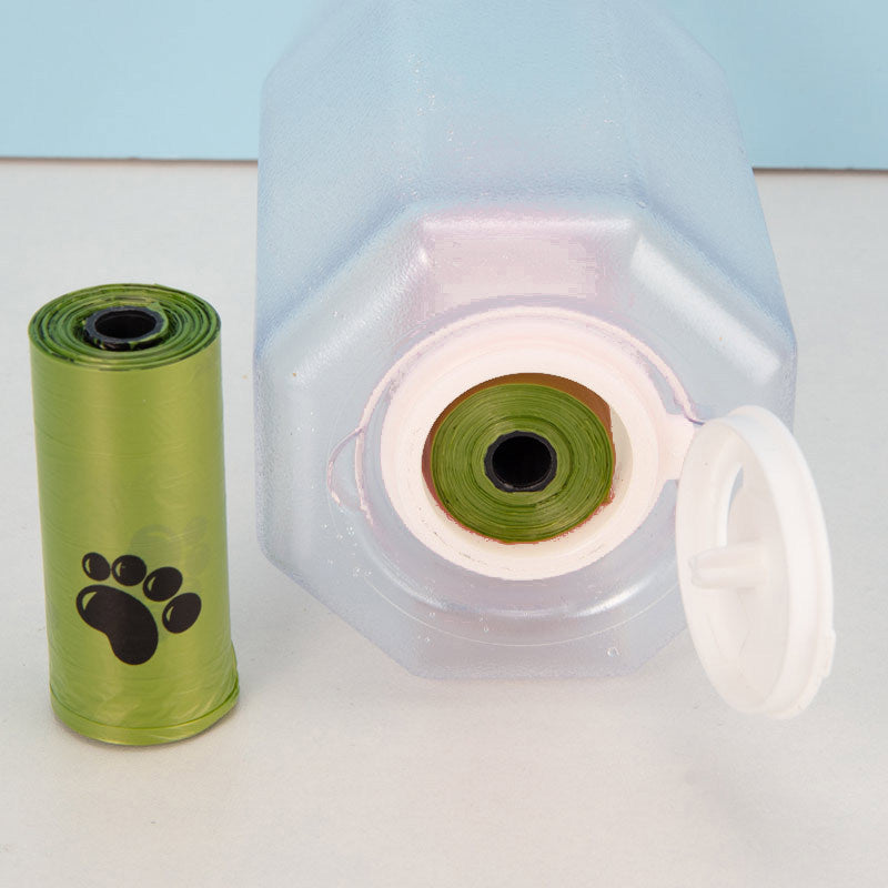 3 in 1 Portable Pet Water Bottle - Food Feeder , Drinker and Poop Bag Dispenser