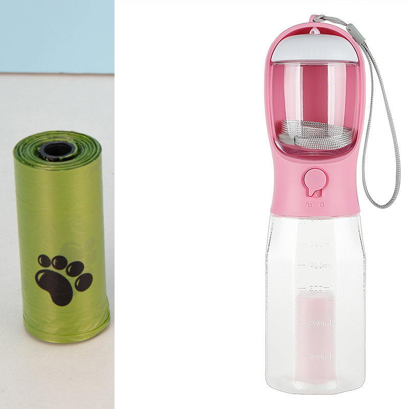 3 in 1 Portable Pet Water Bottle - Food Feeder , Drinker and Poop Bag Dispenser