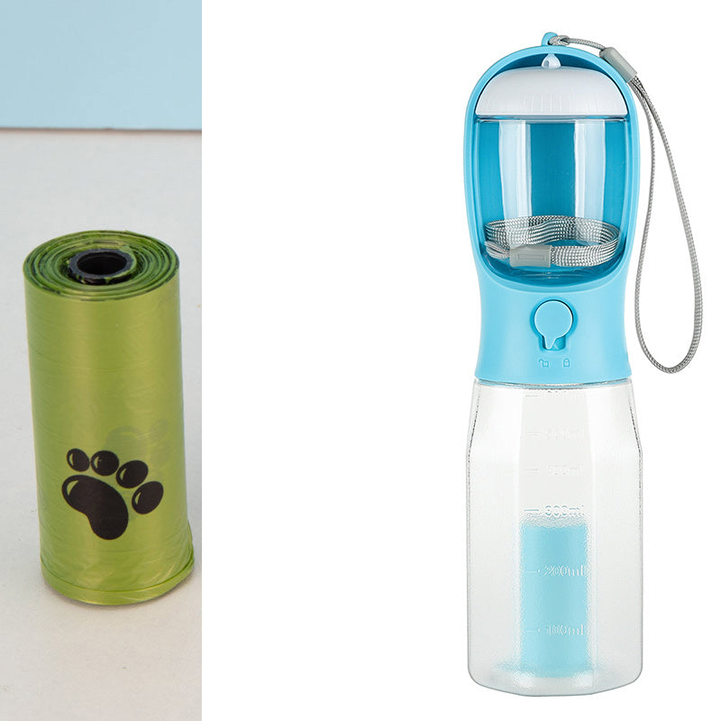 3 in 1 Portable Pet Water Bottle - Food Feeder , Drinker and Poop Bag Dispenser